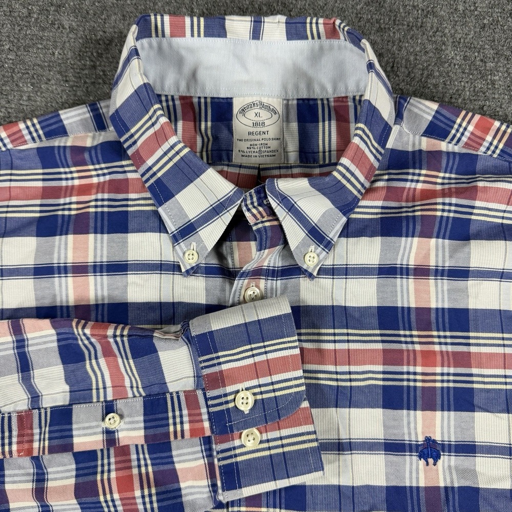 Brooks Brothers Shirt Mens XL Plaid Oxford Button Down Golden Fleece Stretch